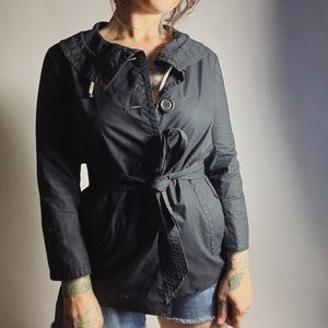 J. CREW Poplin Navy Crop Sleeve Belted Jacket Womens 2